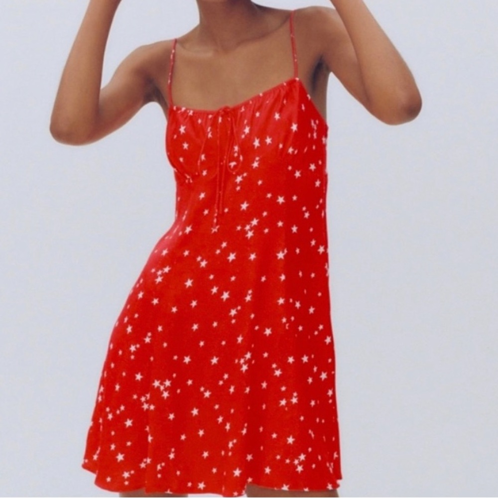 Zara Stars Spaghetti Straps Satin Red
Mini Dress NWOT